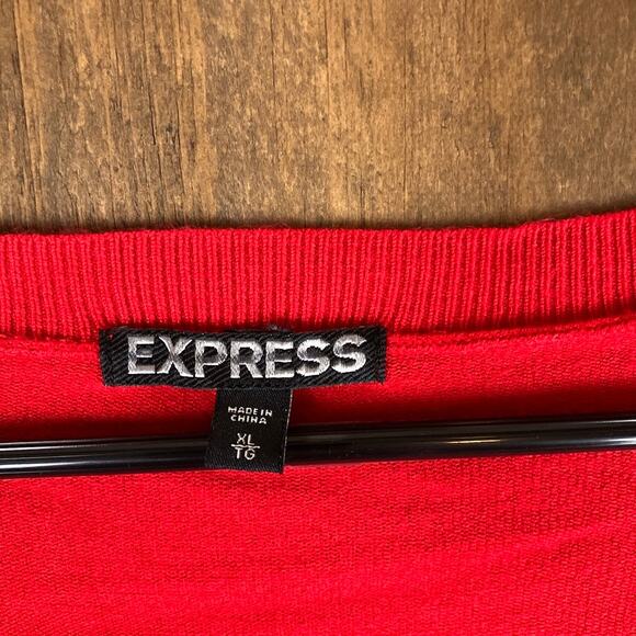 Express Womens Sweater Red Cardigan Diamond Button Front Long Sleeve Stretch XL - Picture 6 of 12